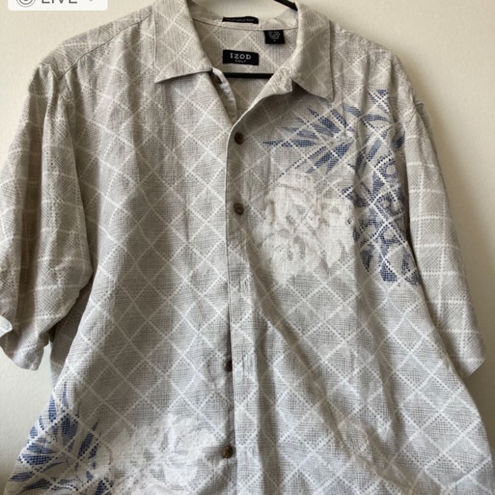 Mens Izod Golf Hawaiian Style Silk Button Down Shirt